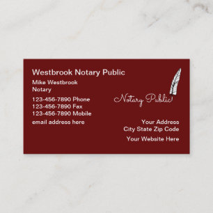 Classy Notary Public Feather Pen Business Cards