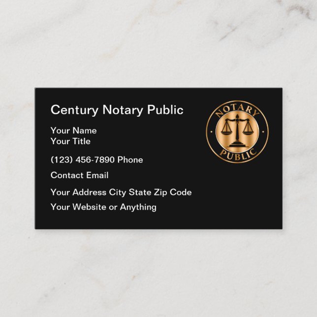 Classy Notary Public Modern Services Business Card (Front)