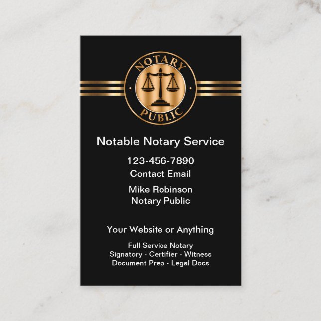 Classy Notary Public Services Business Card (Front)
