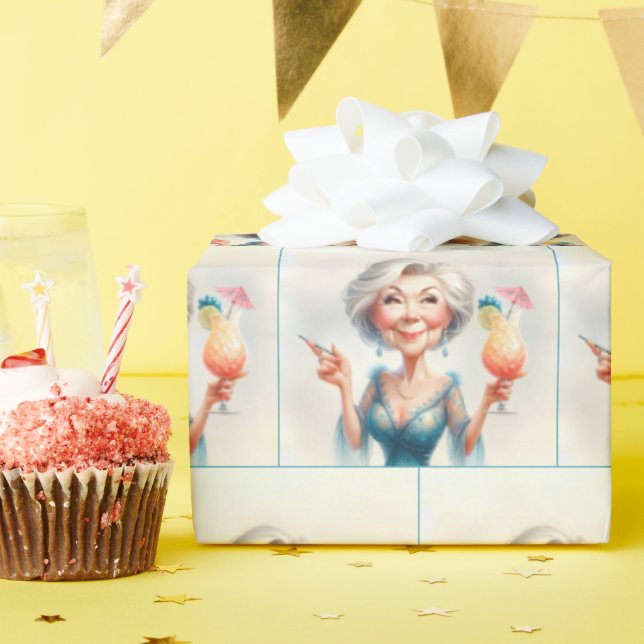 Classy Old Lady With a Cocktail Wrapping Paper (Birthday Party)