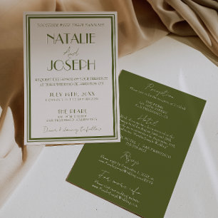 Classy Old Money Olive Green All In One Wedding Invitation