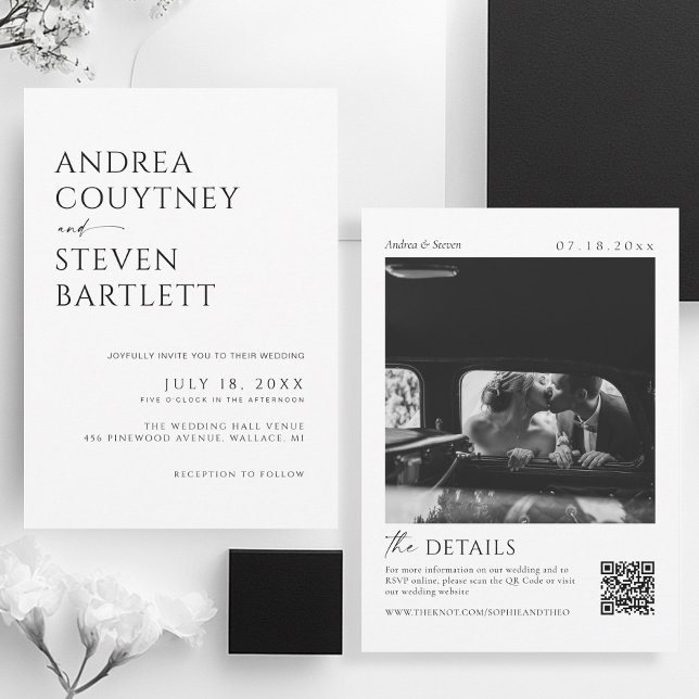 Classy Old Money Photo Black and White Wedding  Invitation (Creator Uploaded)