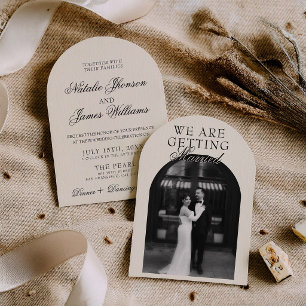 Classy Old Money Retro Photo Arched Wedding Invitation