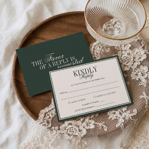 Classy Old Money Style Emerald Green Cream Wedding RSVP Card