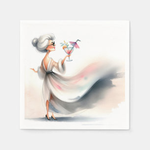 Classy Older Woman With Party Drink Napkin