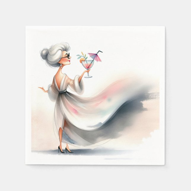 Classy Older Woman With Party Drink Napkin (Front)