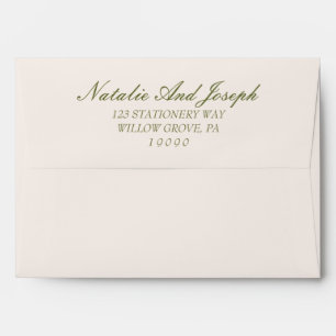 Classy Olive Green Cream Old Money Retro Wedding Envelope