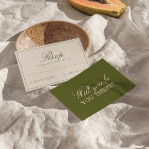 Classy Olive Green Old Money Fancy Wedding RSVP Card