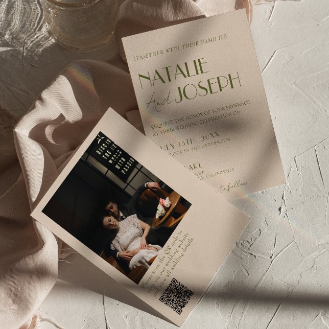 Classy Olive Green Old Money Photo QR Code Wedding Invitation (Creator Uploaded)