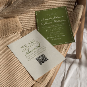 Classy Olive Green Old Money QR Code Wedding Invitation