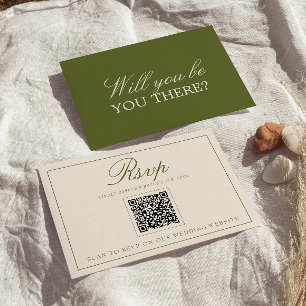 Classy Olive Green Old Money QR Code Wedding RSVP Card
