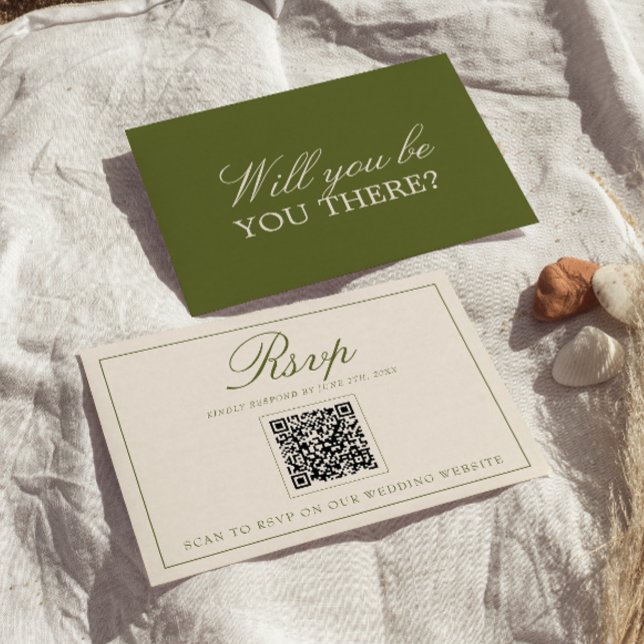 Classy Olive Green Old Money QR Code Wedding RSVP Card (Creator Uploaded)