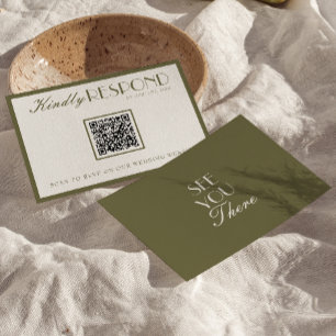 Classy Olive Green Old Money QR Fancy Code Wedding RSVP Card