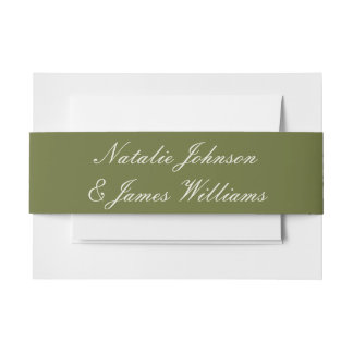 Classy Olive Green Old Money Vintage Wedding Invitation Belly Band
