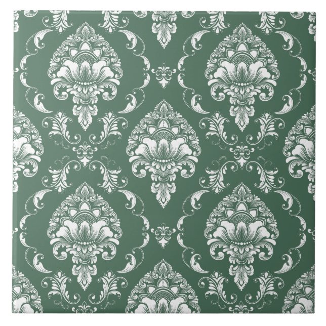 Classy olive green retro pattern of Victorian  Tile (Front)