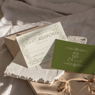 Classy Olive Green Romantic Old Money Wedding RSVP Card