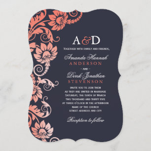 Classy Ombre Coral and Blue Wedding Invitations