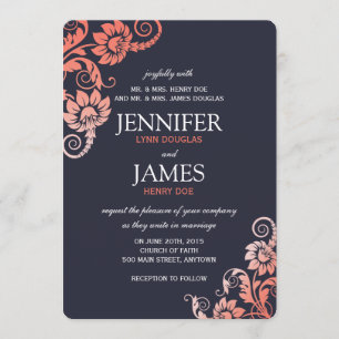 Classy Ombre Coral and Blue Wedding Invitations