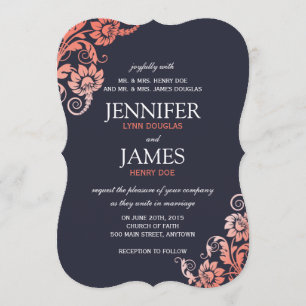 Classy Ombre Coral and Blue Wedding Invitations