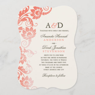Classy Ombre Coral Flowers Wedding Invitations