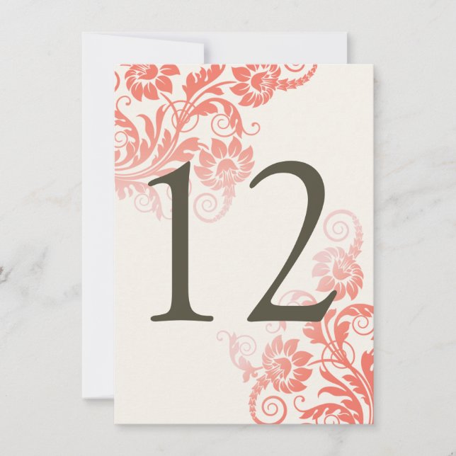 Classy Ombre Coral Table Number Card (Front)