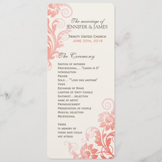 Classy Ombre Coral Wedding Program Programme (Front)