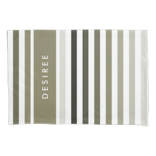 Classy Ombre Stripes With Name in Olive Green Pillowcase