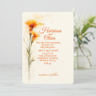 Classy Orange Calla Lily Watercolor Floral Wedding Invitation