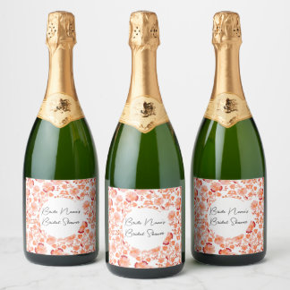 Classy Orange Floral Print Bridal Shower Sparkling Wine Label