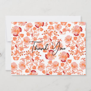 Classy Orange Floral Print Wallpaper Thank you Card