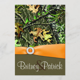 Classy Orange Hunting Camo Wedding Invitations