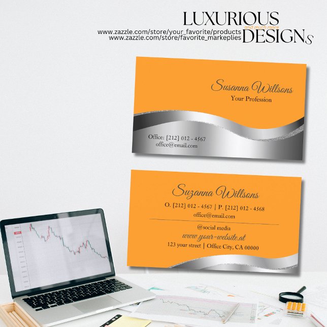 Classy Orange Wavy Silver Decor Inspires Business Card (Creator Uploaded)