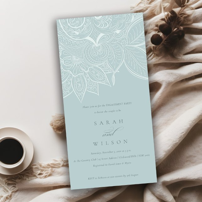 Classy Ornate Paisley Dusky Blue Engagement Invite (Creator Uploaded)