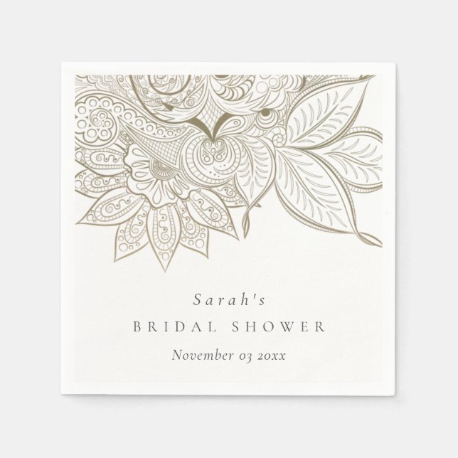 Classy Ornate Paisley Ivory Gold Bridal Shower Napkin (Front)