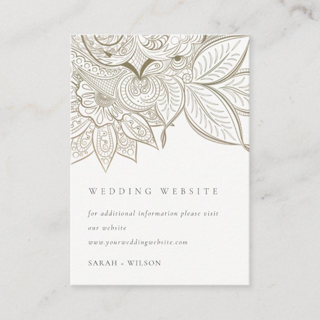 Classy Ornate Paisley Ivory Gold Wedding Website Enclosure Card (Front)