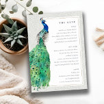 Classy Ornate Watercolor Peacock Wedding Menu Card<br><div class="desc">Classy Ornate Watercolor Peacock Collection- it's an elegant watercolor Illustration of colourful bright peacock,  with an ornate border.  Perfect for your modern classy wedding & parties. It’s very easy to customise,  with your personal details. If you need any other matching product or customisation,  kindly message via Zazzle.</div>