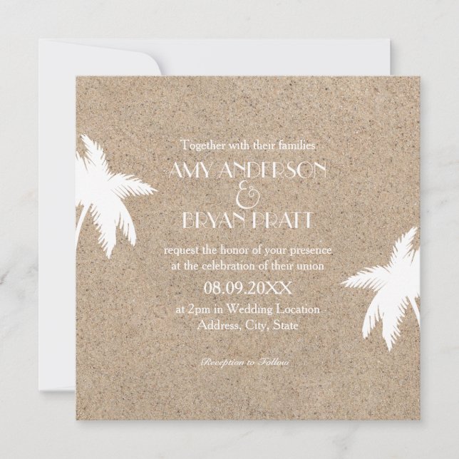 Classy Palm Tree Beach Wedding Invitation (Front)