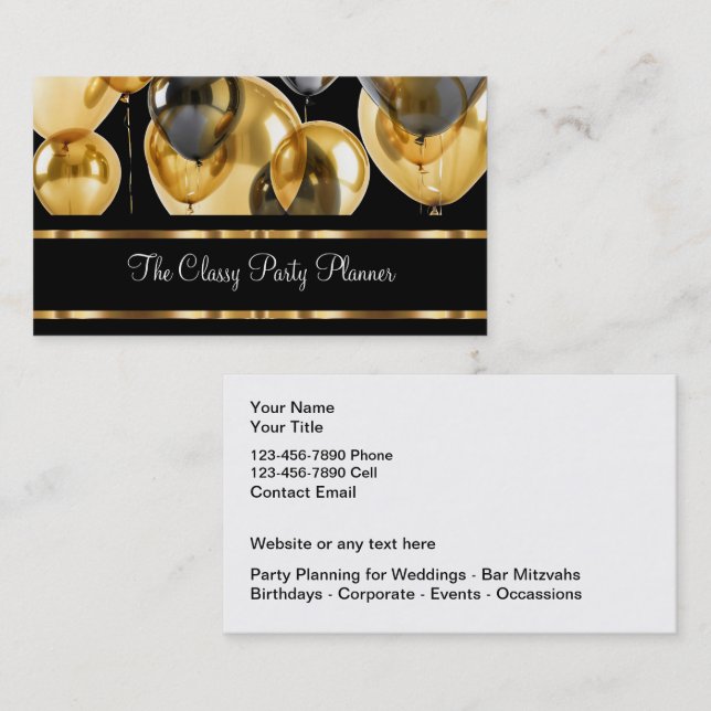Classy Party Planner And Organiser Business Card (Front/Back)