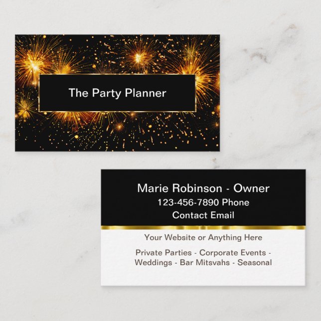 Classy Party Planning Event Planner Business Cards (Front/Back)