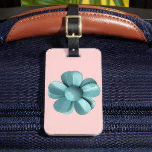 Classy Pastel Blue Daisy Blossom MOD Pink Flower Luggage Tag