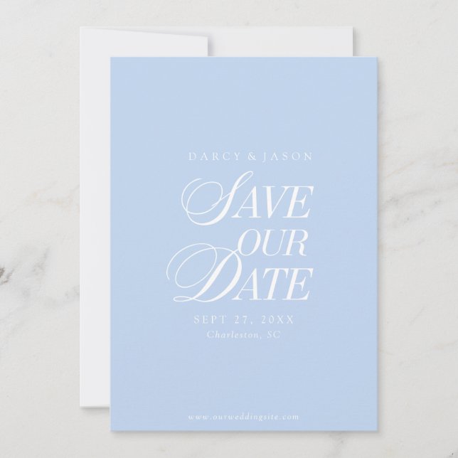 Classy Pastel Blue Elegant Save the Date Card (Front)