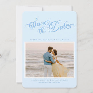 Classy Pastel Blue Elegant Script Save The Date