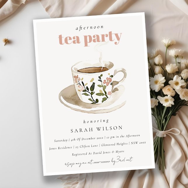 Classy Pastel Floral Tea Cup Afternoon Tea Party  Invitation (Creator Uploaded)