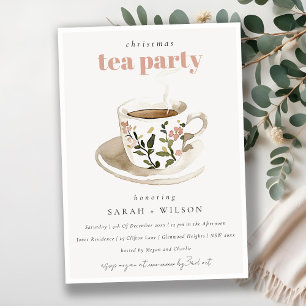 Classy Pastel Floral Tea Cup Christmas Tea Party  Invitation