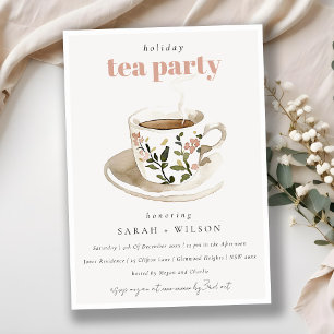 Classy Pastel Floral Tea Cup Holiday Tea Party  Invitation