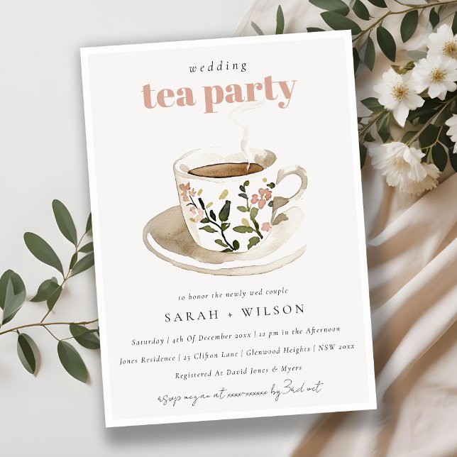 Classy Pastel Floral Tea Cup Wedding Tea Party  Invitation (Creator Uploaded)