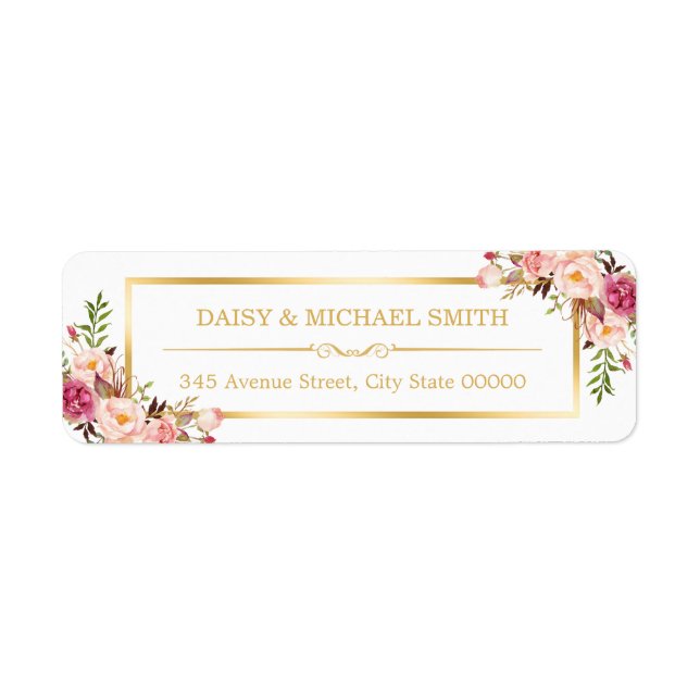 Classy Pastel Flowers White Chic Gold Frame (Front)