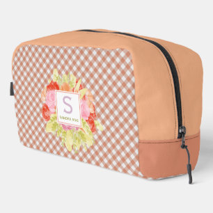 Classy Pastel Peach Orange Gingham Check Pattern Dopp Kit