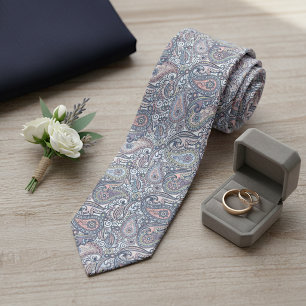 Classy Pastel Peach Pink Light Blue Paisley Art Tie