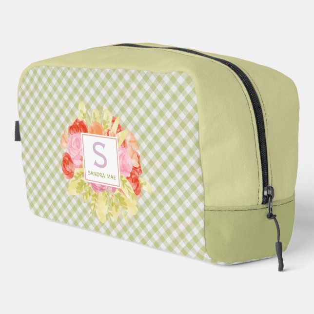 Classy Pastel Spring Green Gingham Check Pattern Dopp Kit (Right Corner)